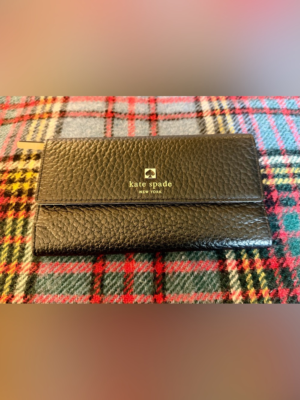 Kate Spade Black Pebbled Leather Trifold Wallet